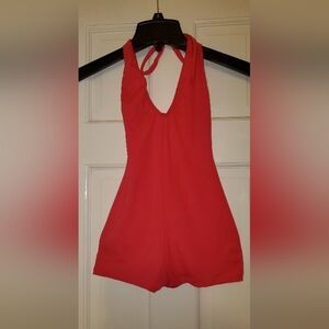 Bartender Short Romper S pink tie in the neck open in the back